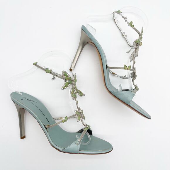 Giuseppe Zanotti Vintage y2k Light Blue Butterfly Strappy Heeled Sandals size 7 - Picture 5 of 14